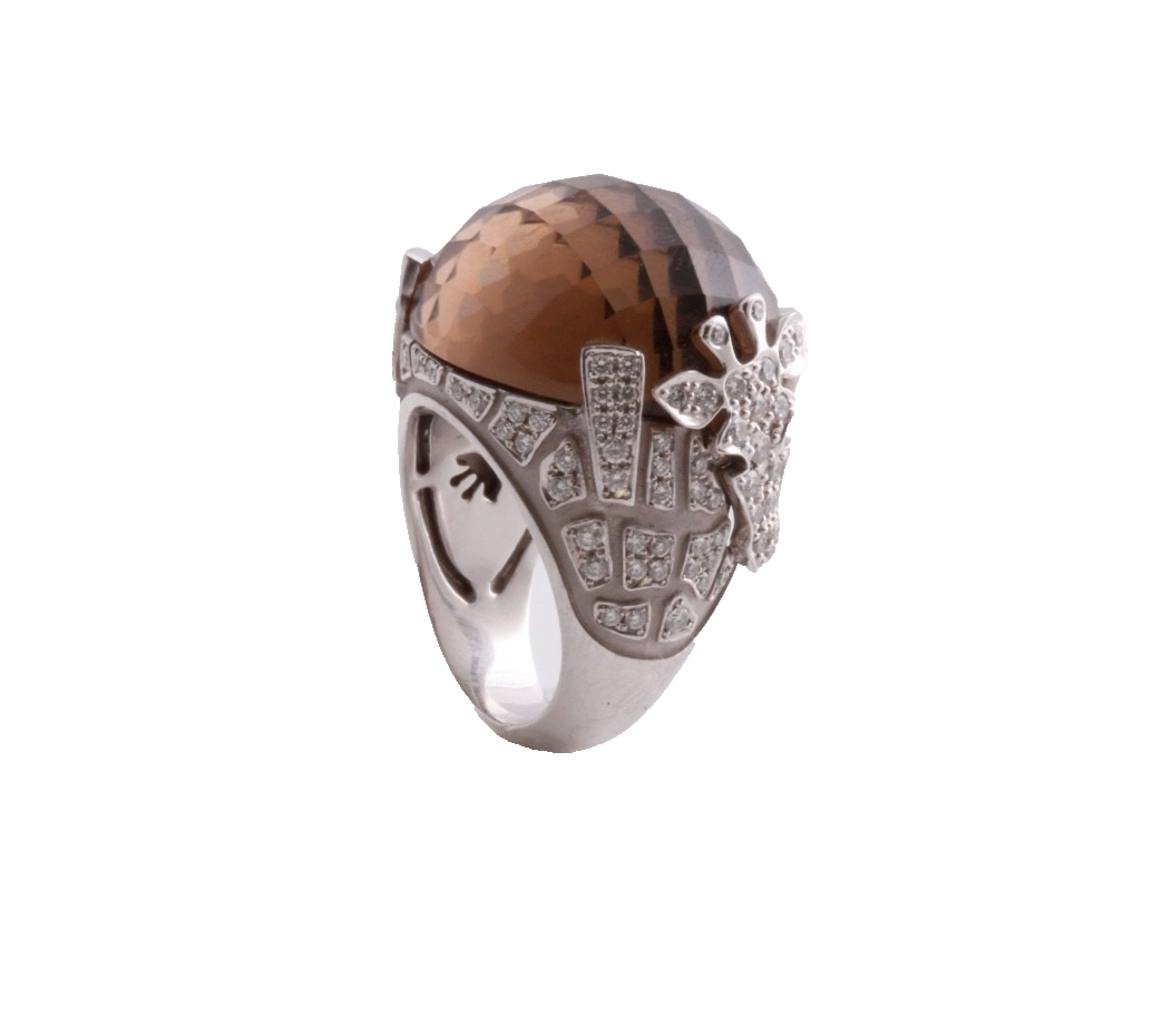 Carrera y Carrera 18K White Gold Smoky Quartz Diamond Giraffe Ring 1.45 ct