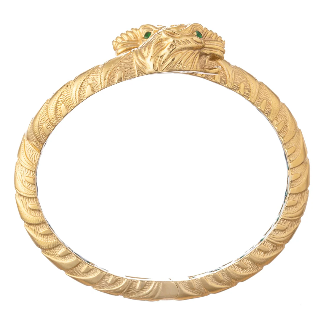 Gucci Dionysus Triple Tiger Head 18K Gold Bracelet Tsavorite Size 17 55.7g