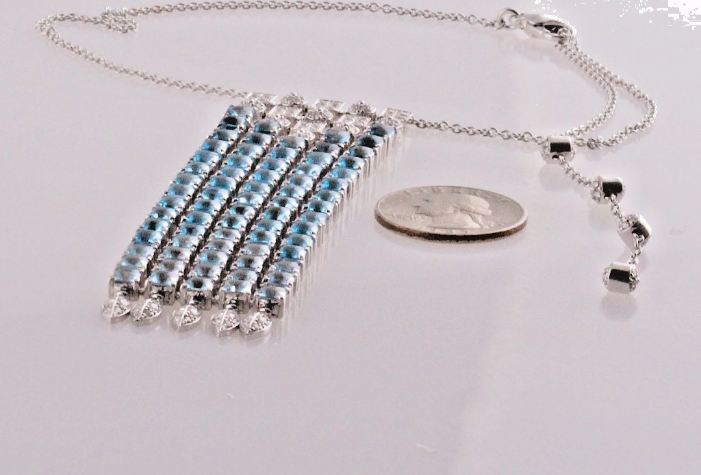 Bvlgari Bulgari Lucea 18K Gold Blue Topaz Diamond Waterfall Pendant Necklace