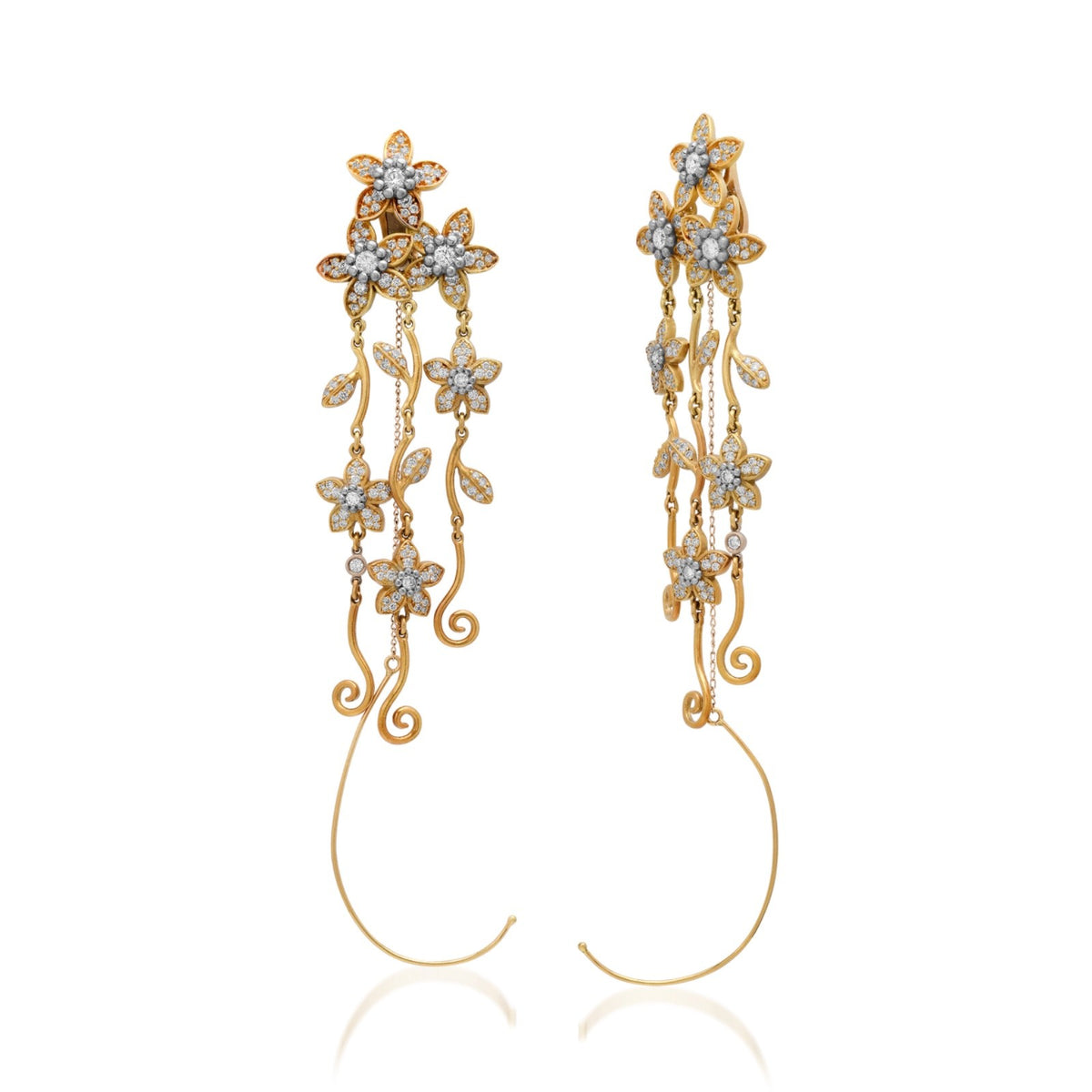 Kieselstein-Cord 18K Green Gold Diamond Floral Dangle Earrings 3CT 35.8g