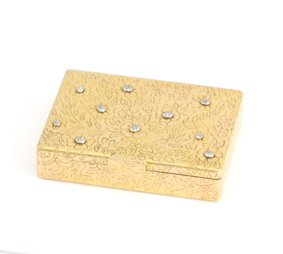 Vintage 18K Solid Gold Diamond Floral Vanity Compact Lipstick Comb French 1950s