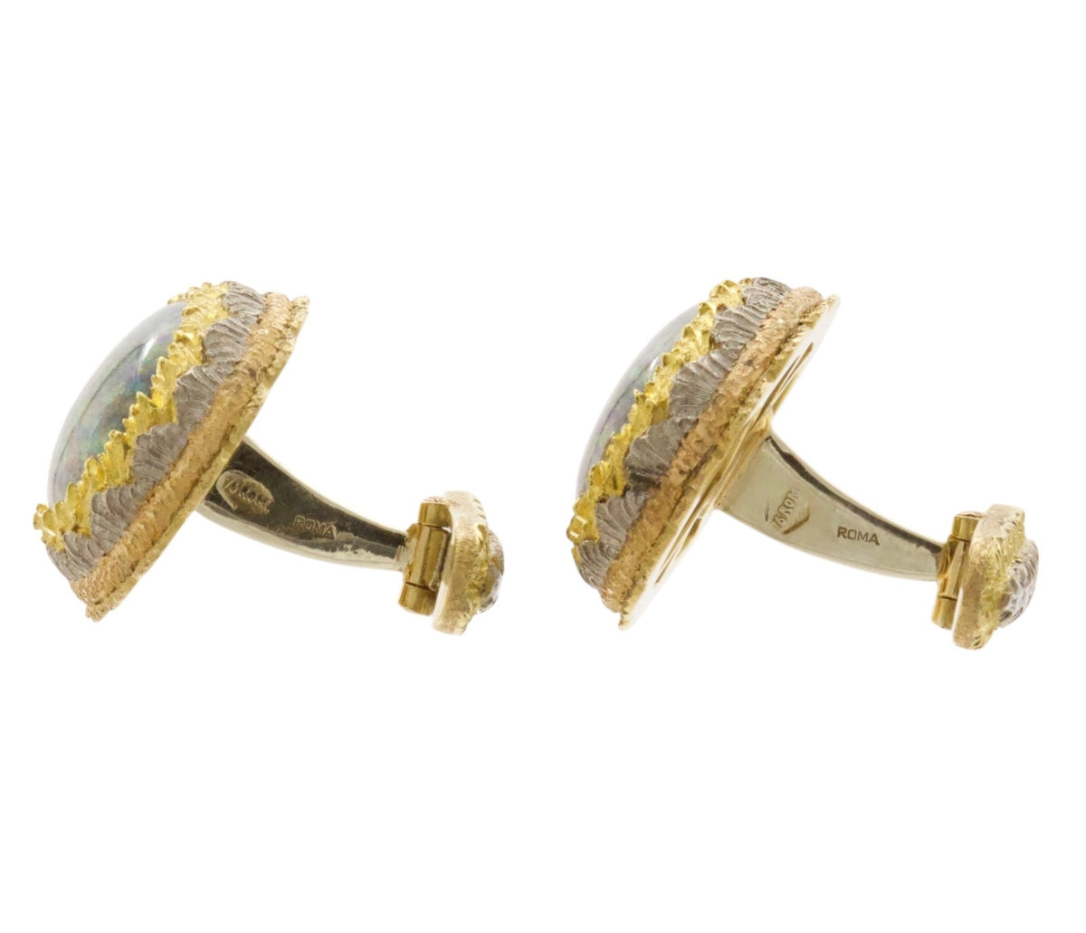 Antique 18K Three-Tone Gold Black Opal Diamond Cufflinks Rome Italy Rigato 18ROM