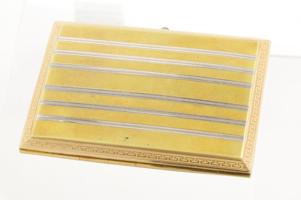 Antique 18K Yellow White Gold Cigarette Case Guilloché Sapphire Cabochon 106.5g