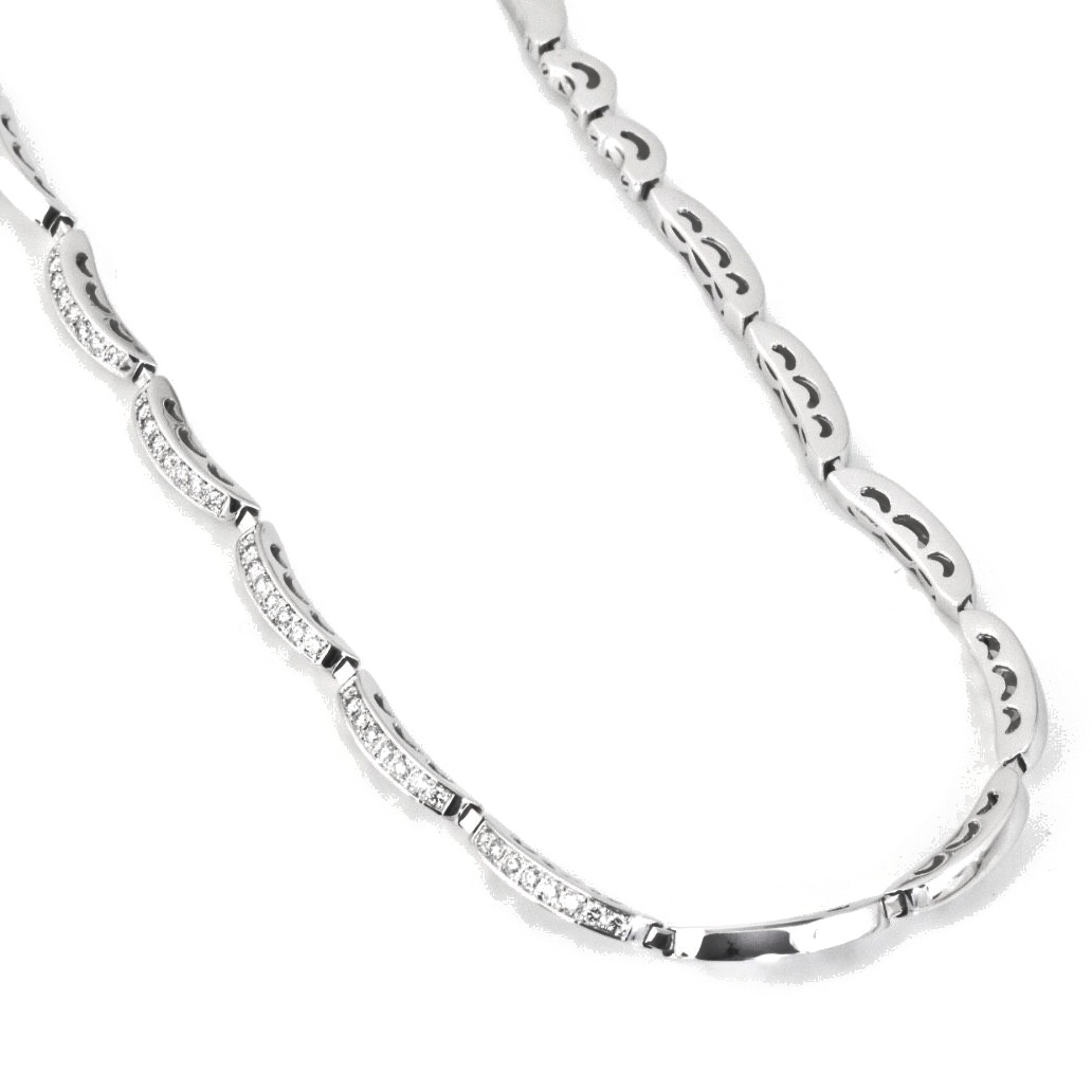 Chopard 18K White Gold Diamond Link Collar Necklace 1.07ct COA 40cm Ref 814393