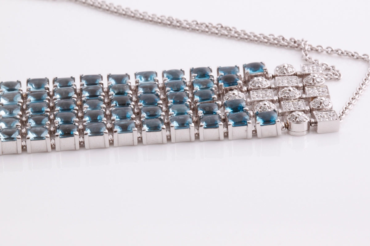 Bvlgari Bulgari Lucea 18K Gold Blue Topaz Diamond Waterfall Pendant Necklace