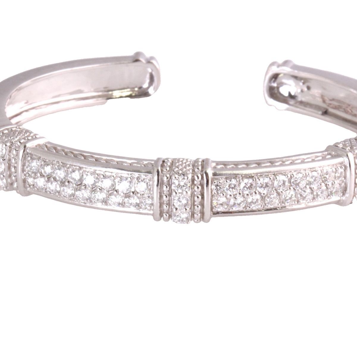 Judith Ripka 18K White Gold Diamond Hinged Bangle Bracelet 3.5ct 36g