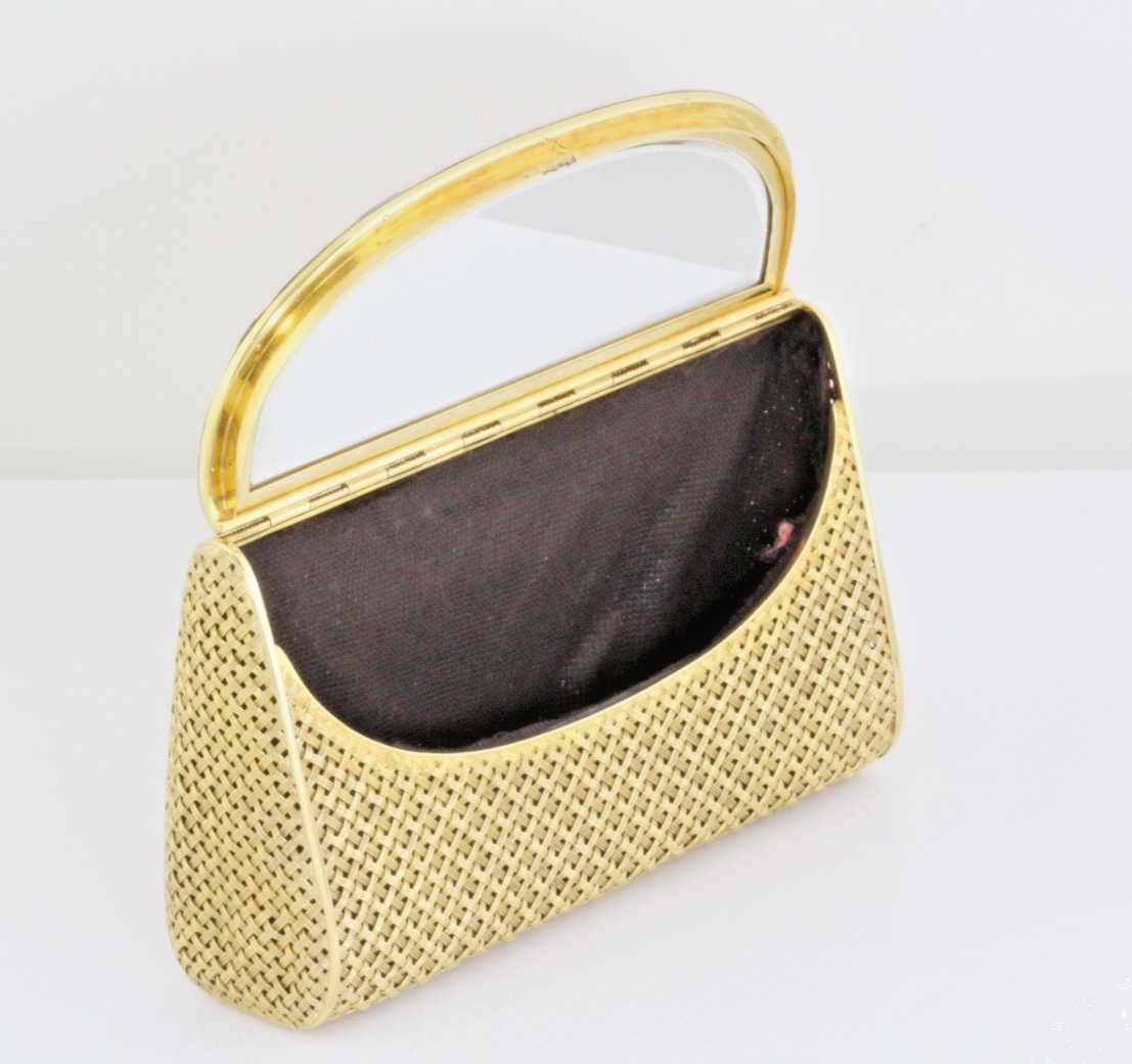 Solid 18K Yellow Gold 381g Woven Basket Weave Minaudiere Evening Purse 750 Stamp