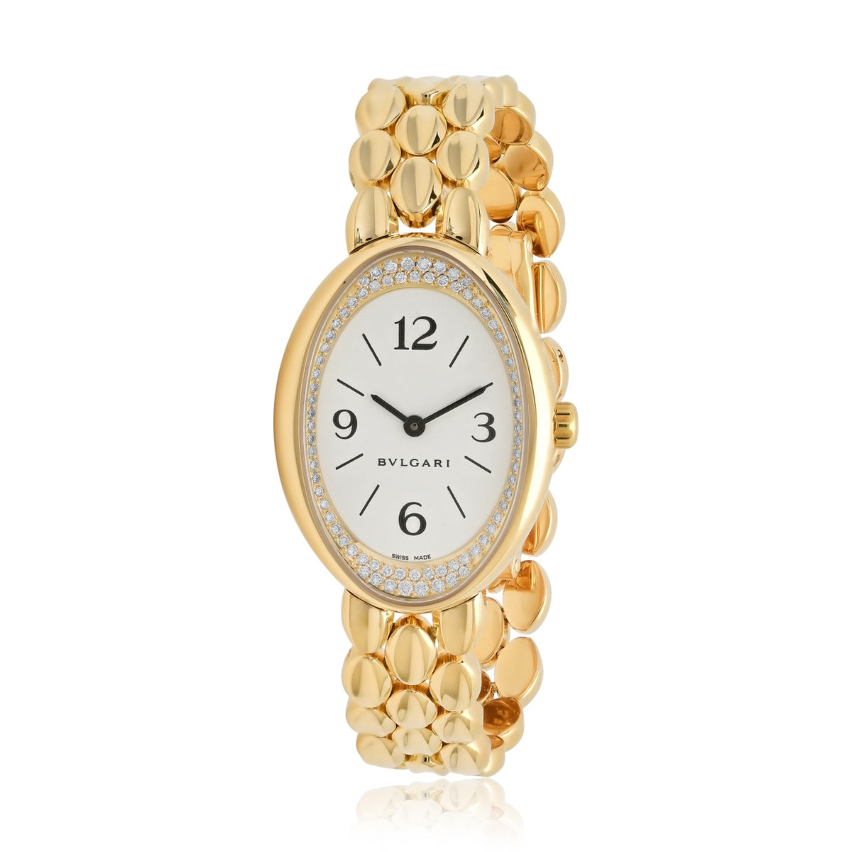 Bulgari Ovale OV32G 18K Yellow Gold Diamond Bezel Watch 80g Swiss Made