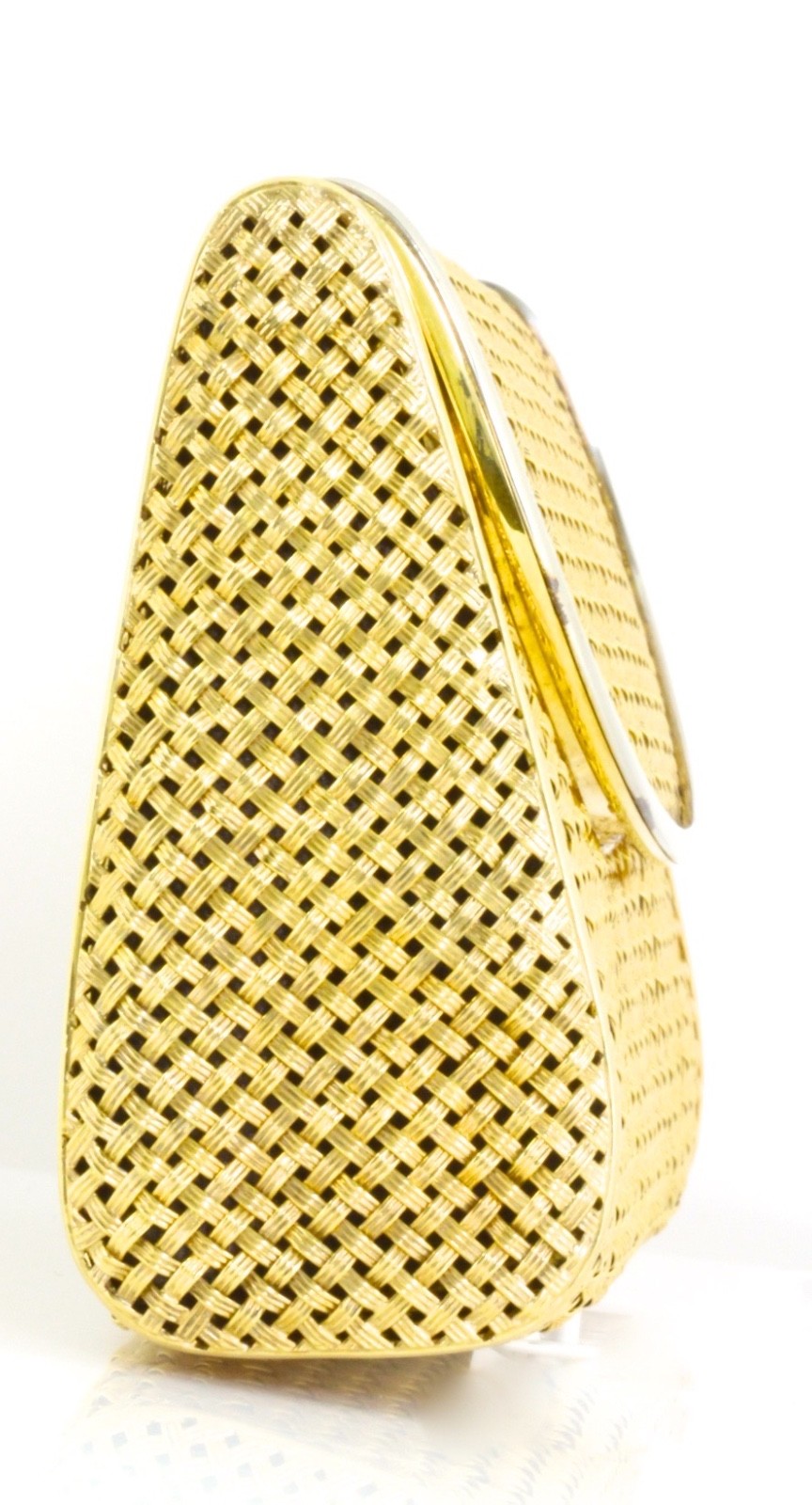 Solid 18K Yellow Gold 381g Woven Basket Weave Minaudiere Evening Purse 750 Stamp