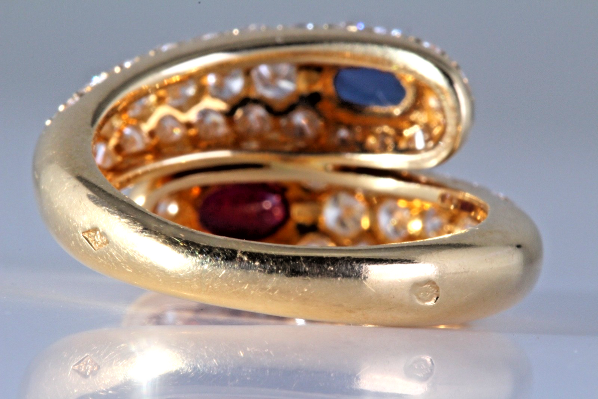Cartier Vintage 18K Gold Diamond Sapphire & Ruby Wrap Ring 2.25 CT Sz 63
