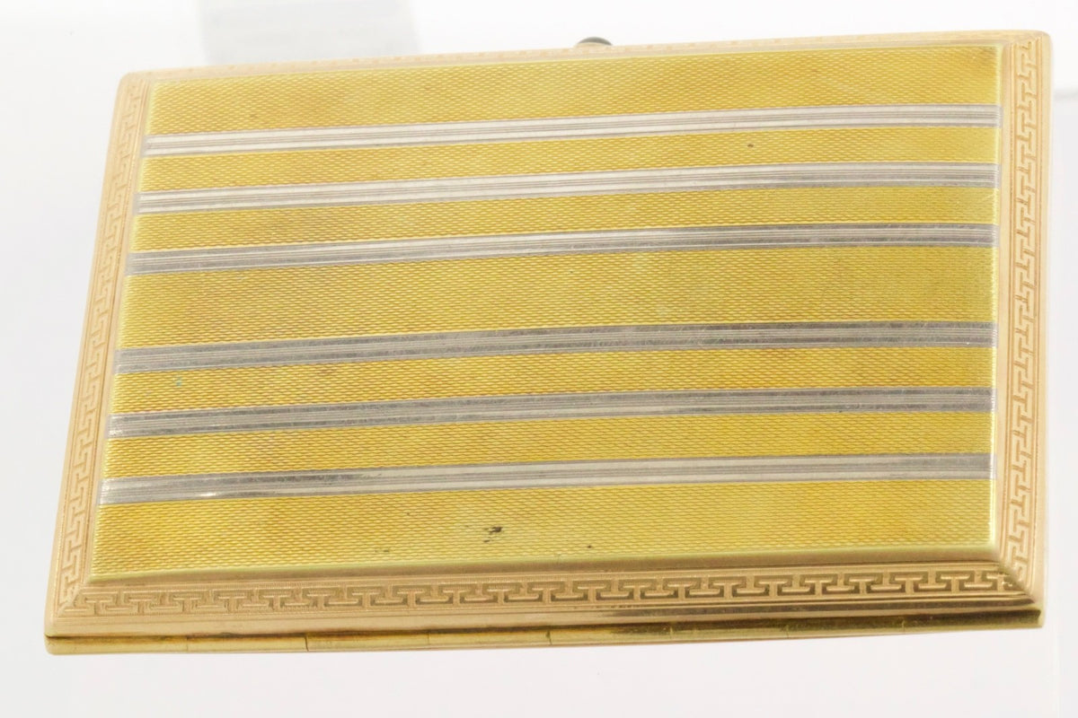 Antique 18K Yellow White Gold Cigarette Case Guilloché Sapphire Cabochon 106.5g