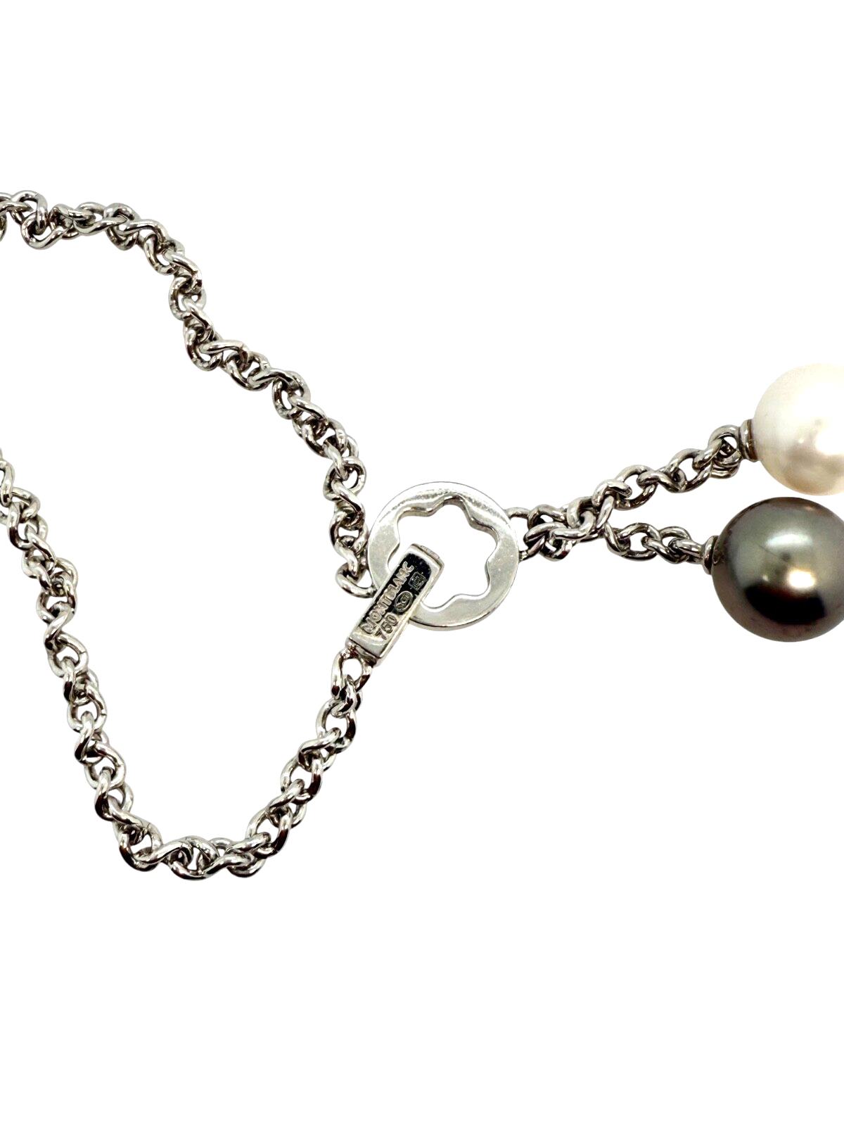 Montblanc 18K White Gold Chain Bracelet w/ 11 mm Black & 10 mm White Pearls, 7.