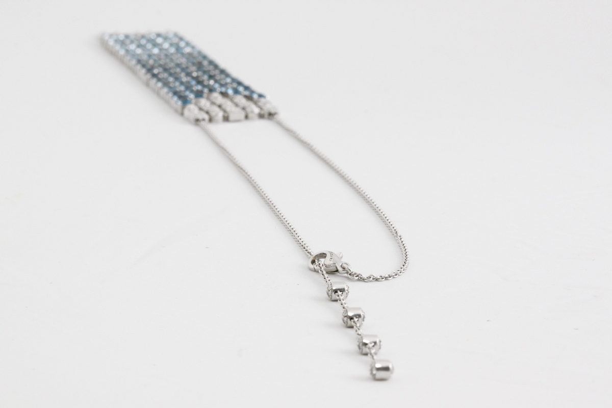 Bvlgari Bulgari Lucea 18K Gold Blue Topaz Diamond Waterfall Pendant Necklace