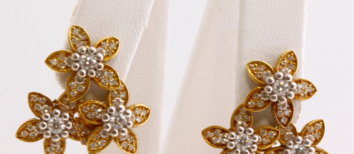 Kieselstein-Cord 18K Green Gold Diamond Floral Dangle Earrings 3CT 35.8g