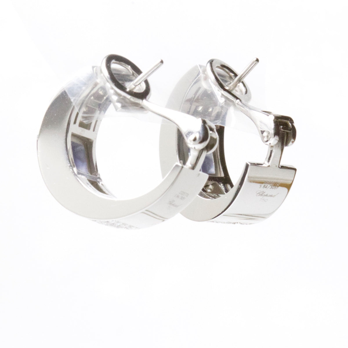 Chopard 18K WG 2.47ct Diamond 1.44ct Sapphire Pavé Hoop Earrings w/ Cert