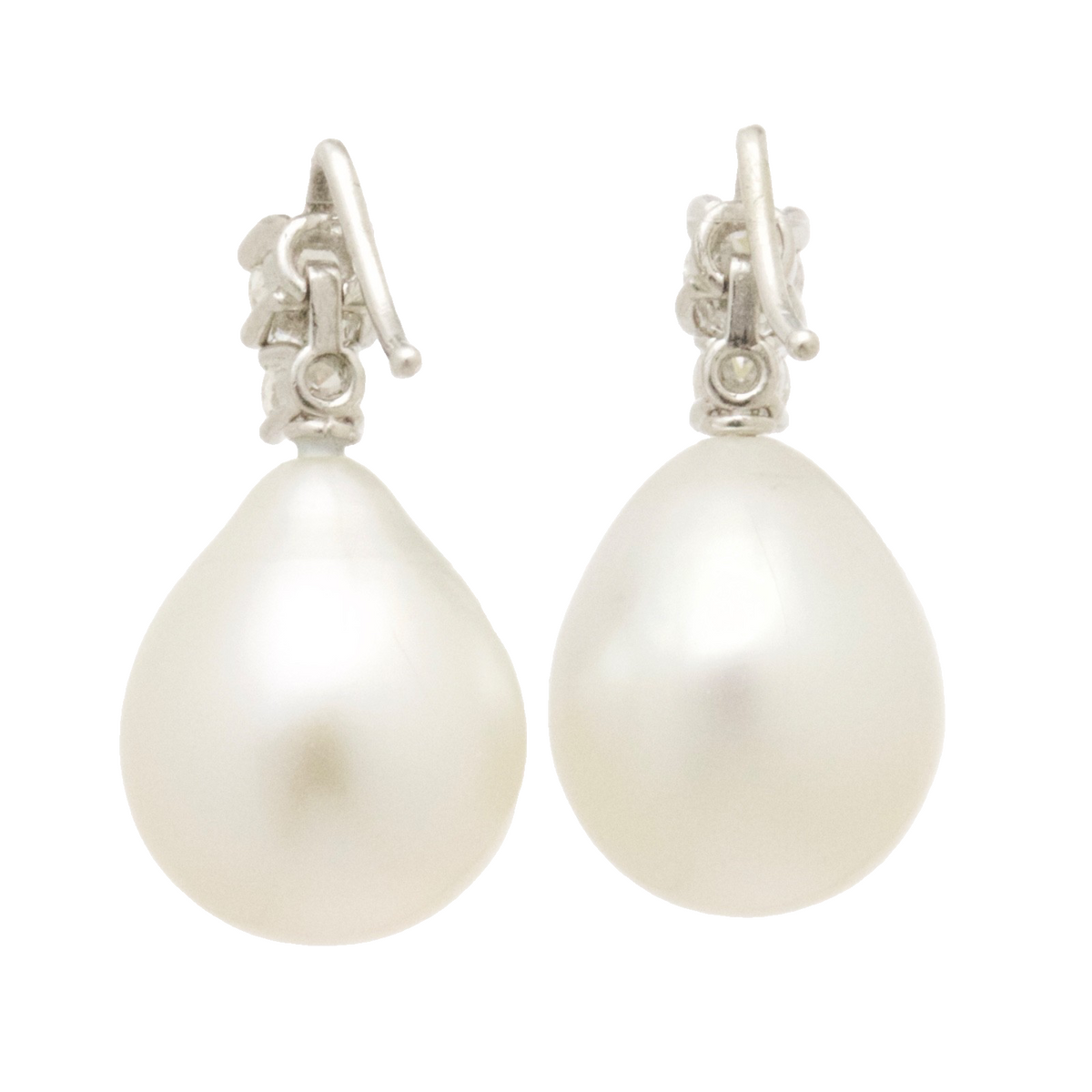 Platinum 4.50ct Diamond Starburst Cluster South Sea Pearl Drop Earrings Vintage