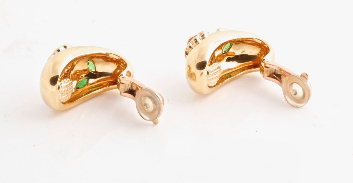 Van Cleef & Arpels 18K Yellow Gold Diamond Sapphire Tourmaline Flower Earrings