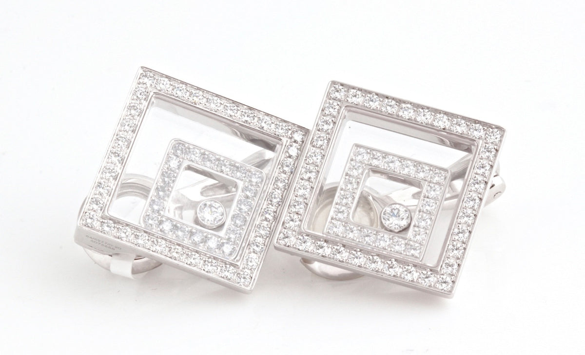 Chopard Happy Spirit 18K WG Diamond Square Earclips 1.92ct