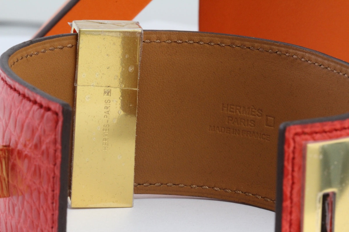 Hermès CDC Collier de Chien Geranium Matte Alligator Gold HW Size S 2010 Box
