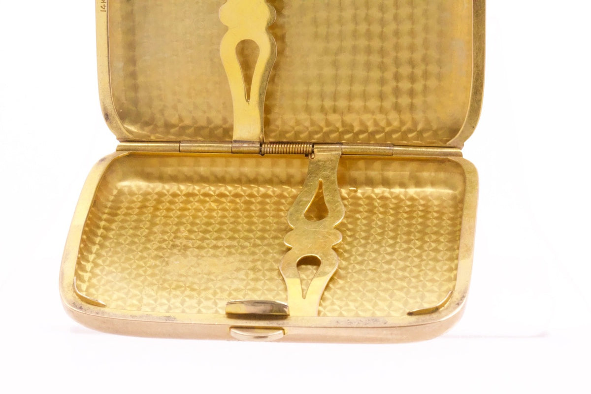 Antique 14K Yellow Gold Cigarette Case Guilloché Engraved Monogram 72g Art Deco