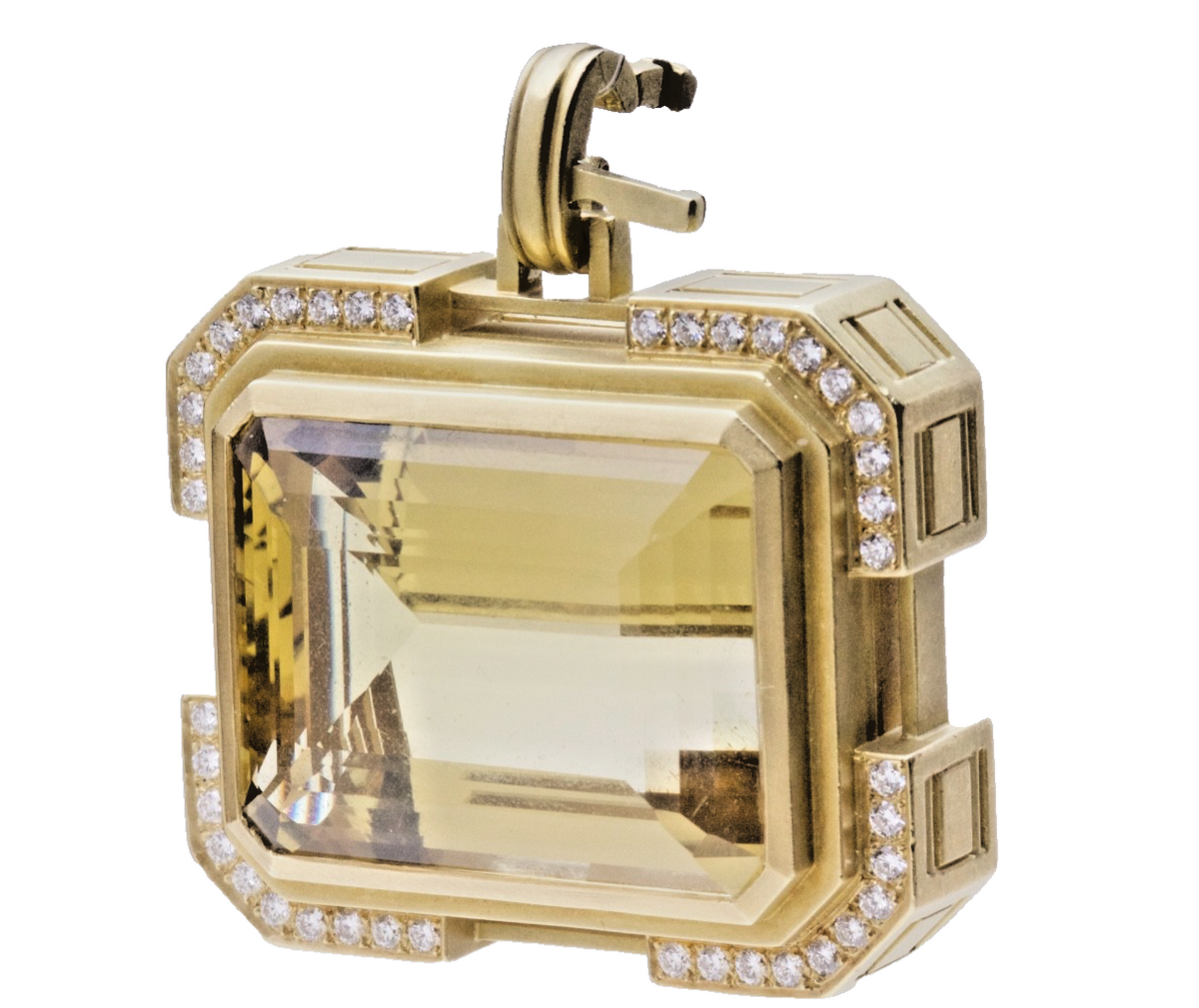 Barry Kieselstein-Cord 18K Gold 70ct Citrine Diamond Pendant 70g 1997