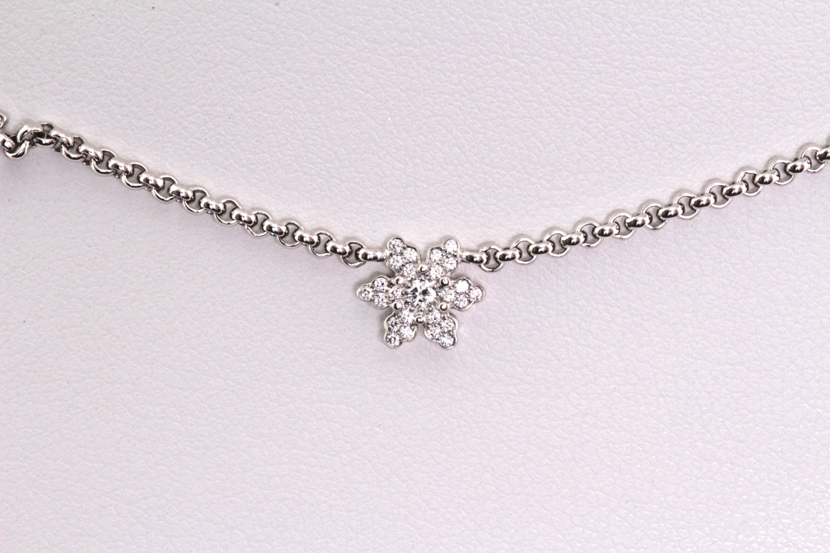 Chopard Diamond Flower Necklace 18K White Gold 0.63ct Diamonds w/Cert & Box