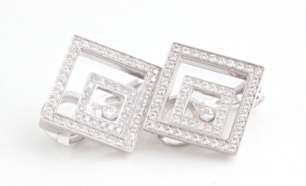 Chopard Happy Spirit 18K WG Diamond Square Earclips 1.92ct