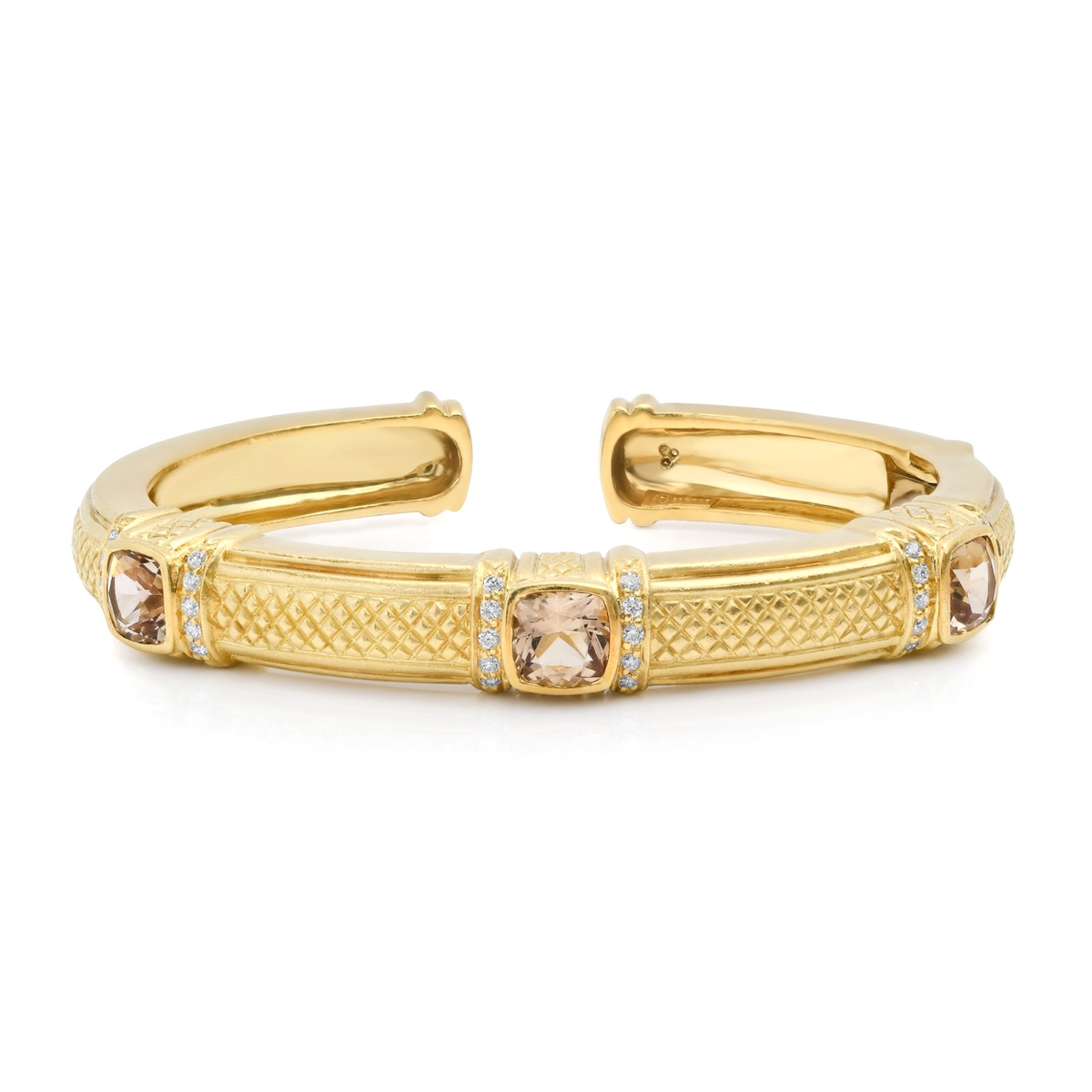 Judith Ripka 18K Yellow Gold Brown Quartz Diamond Cuff Bracelet 50g 6.25"