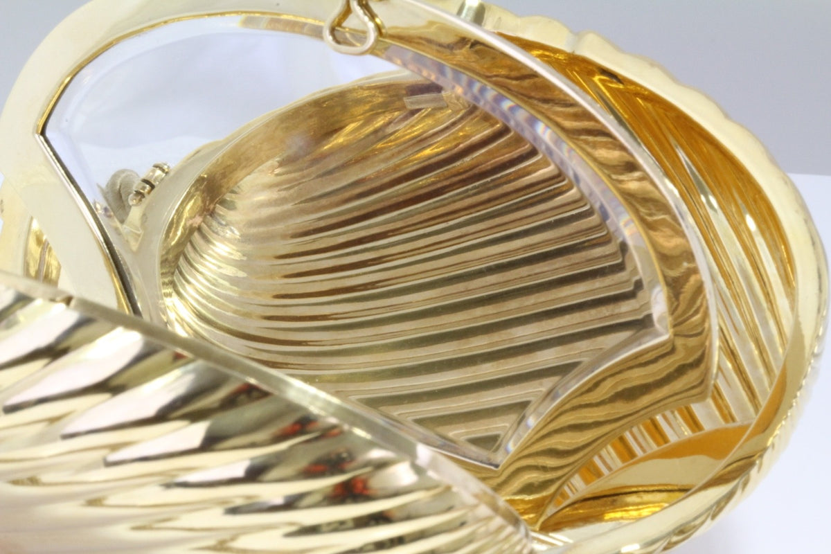 Large 18K Yellow Gold 448g Ribbed Shell Minaudiere Compact Wrist Bag Mirror