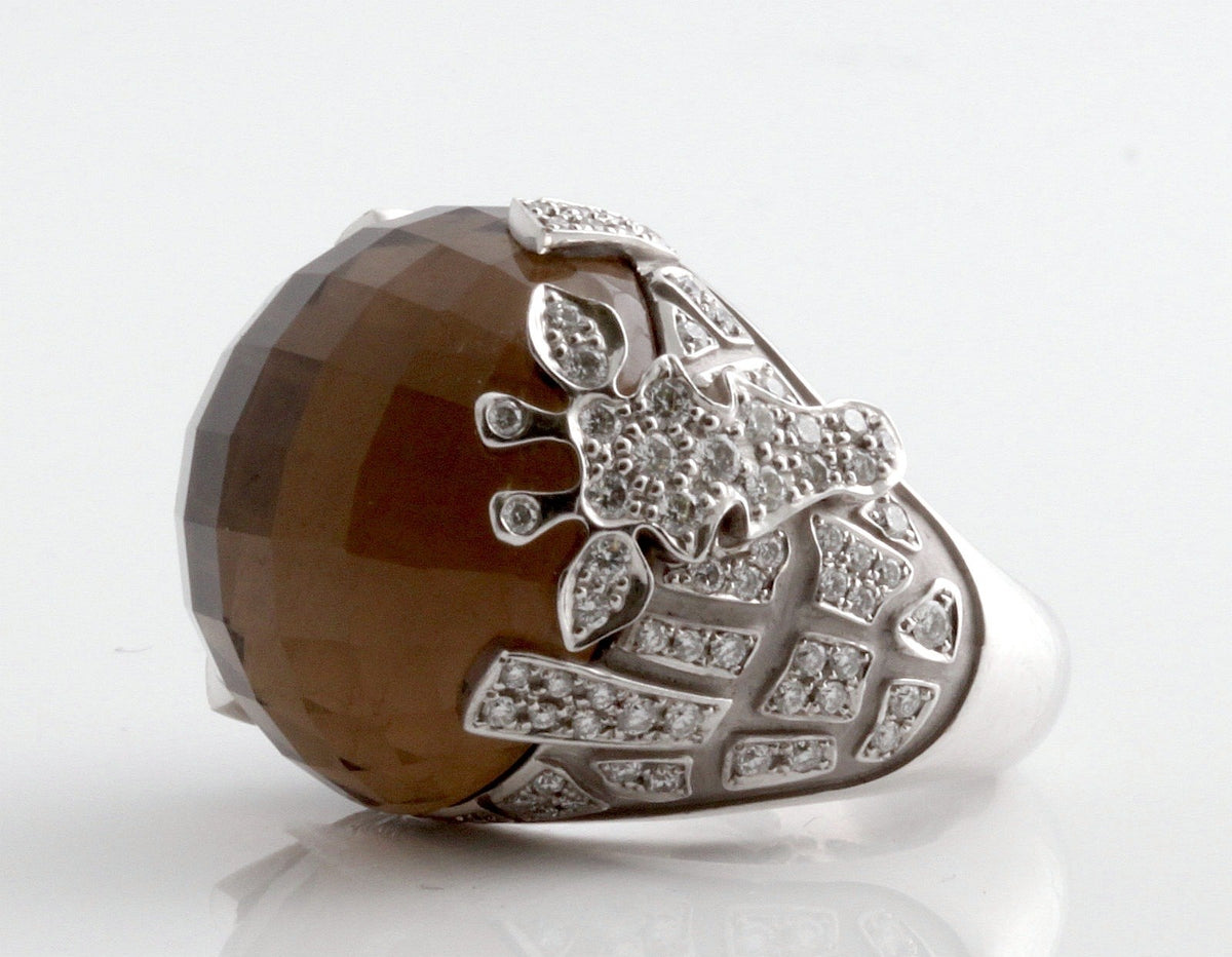 Carrera y Carrera 18K White Gold Smoky Quartz Diamond Giraffe Ring 1.45 ct