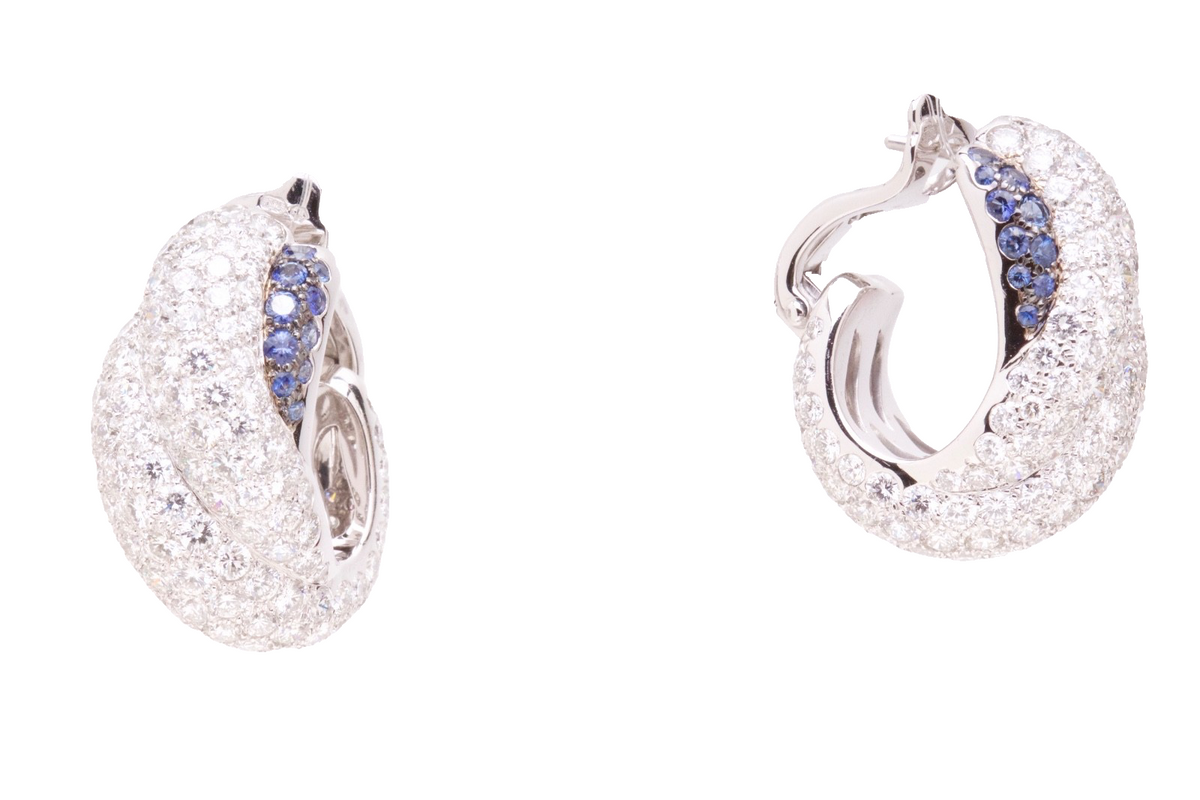 Chopard Diamond Sapphire Earrings 10.74ct 18K White Gold w/Box & Certificate