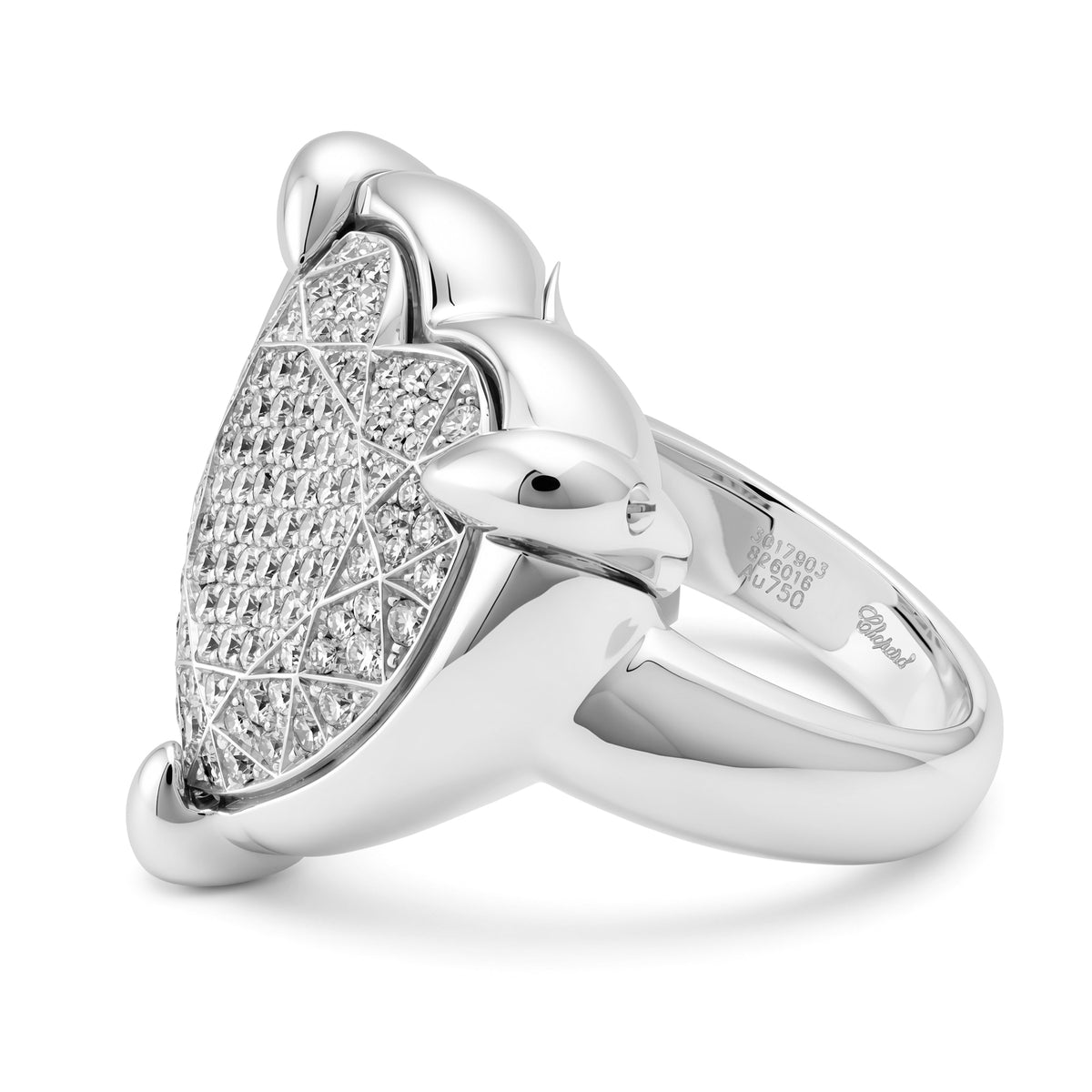 Chopard 18K White Gold Golden Diamonds Pavé Heart Ring 0.84 CTW Chrome Treated w