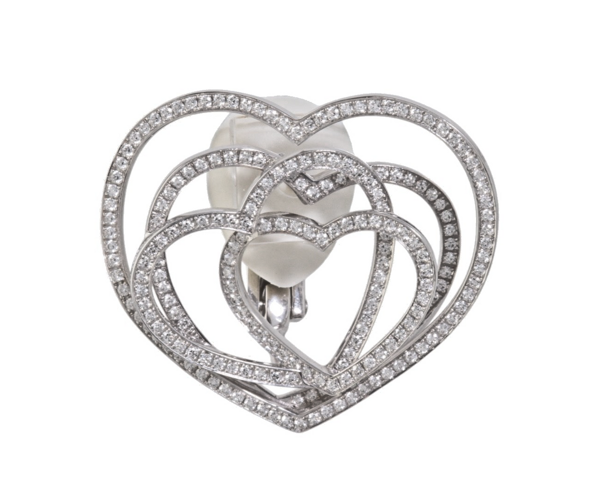 Chopard Diamond Heart Clip Earrings 18k White Gold 2.03ct w/ Certificate