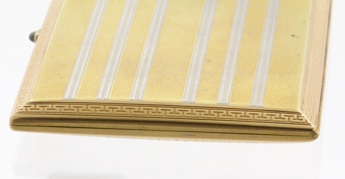 Antique 18K Yellow White Gold Cigarette Case Guilloché Sapphire Cabochon 106.5g