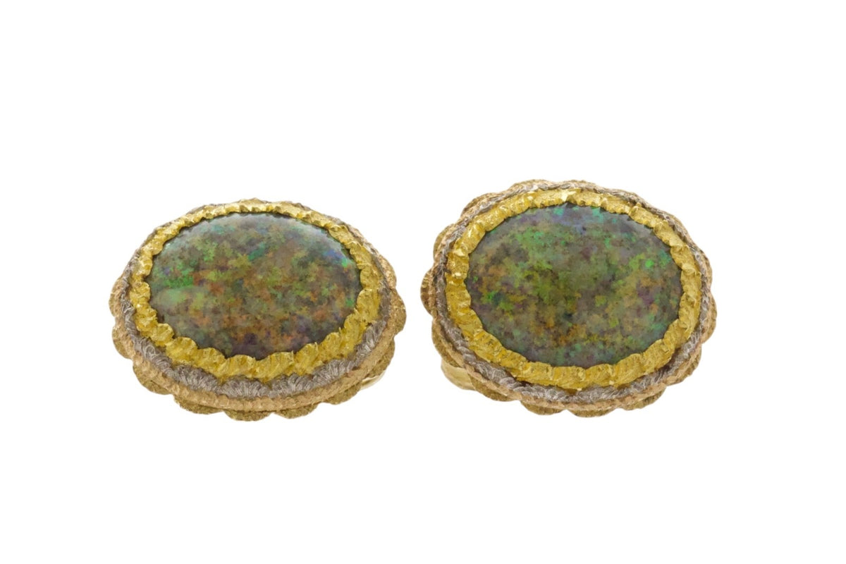 Antique 18K Three-Tone Gold Black Opal Diamond Cufflinks Rome Italy Rigato 18ROM