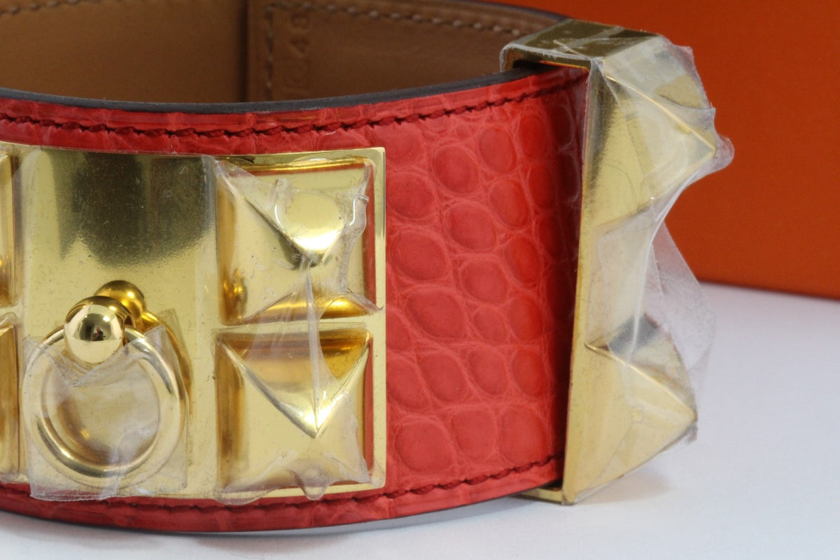 Hermès CDC Collier de Chien Geranium Matte Alligator Gold HW Size S 2010 Box