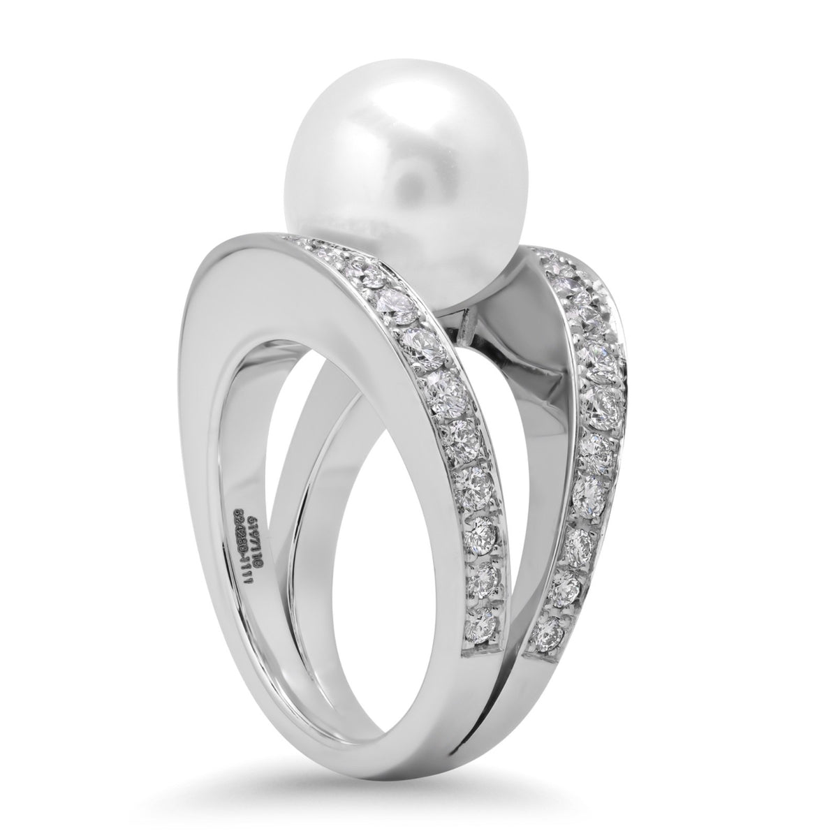 Chopard 18K White Gold Diamond & Pearl Ring 1.11ct Diamonds Size 6.75 w/ Cert