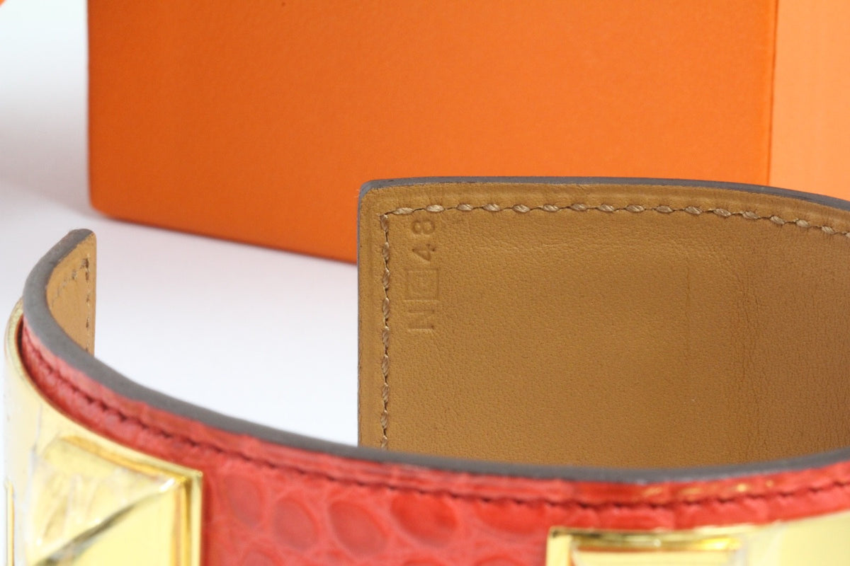 Hermès CDC Collier de Chien Geranium Matte Alligator Gold HW Size S 2010 Box