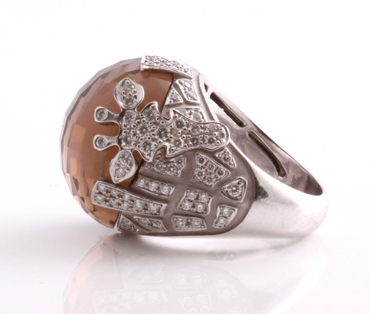 Carrera y Carrera 18K White Gold Smoky Quartz Diamond Giraffe Ring 1.45 ct