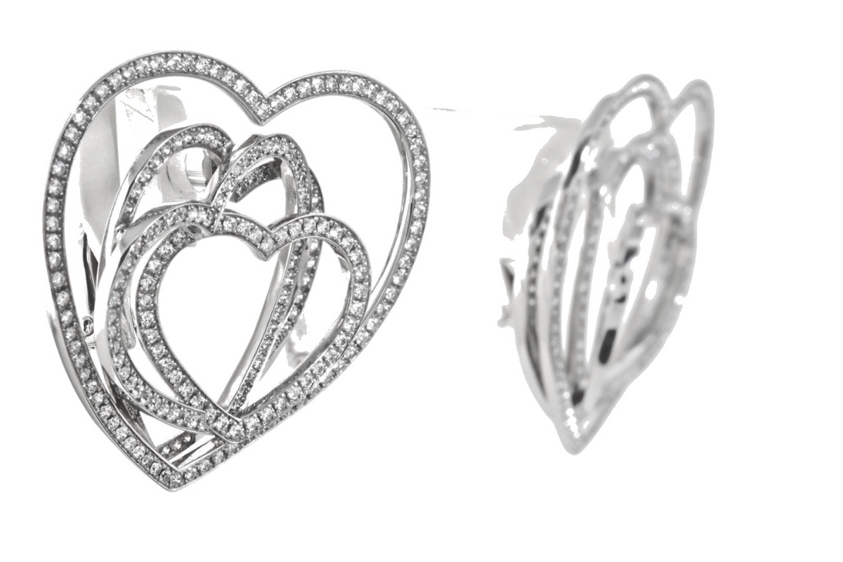 Chopard Diamond Heart Clip Earrings 18k White Gold 2.03ct w/ Certificate
