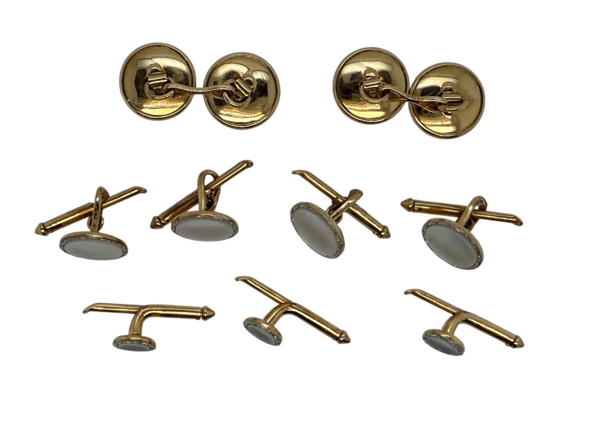 Antique 14K Gold Mother of Pearl Dress Set Cufflinks Studs B. Altman Co NY Box
