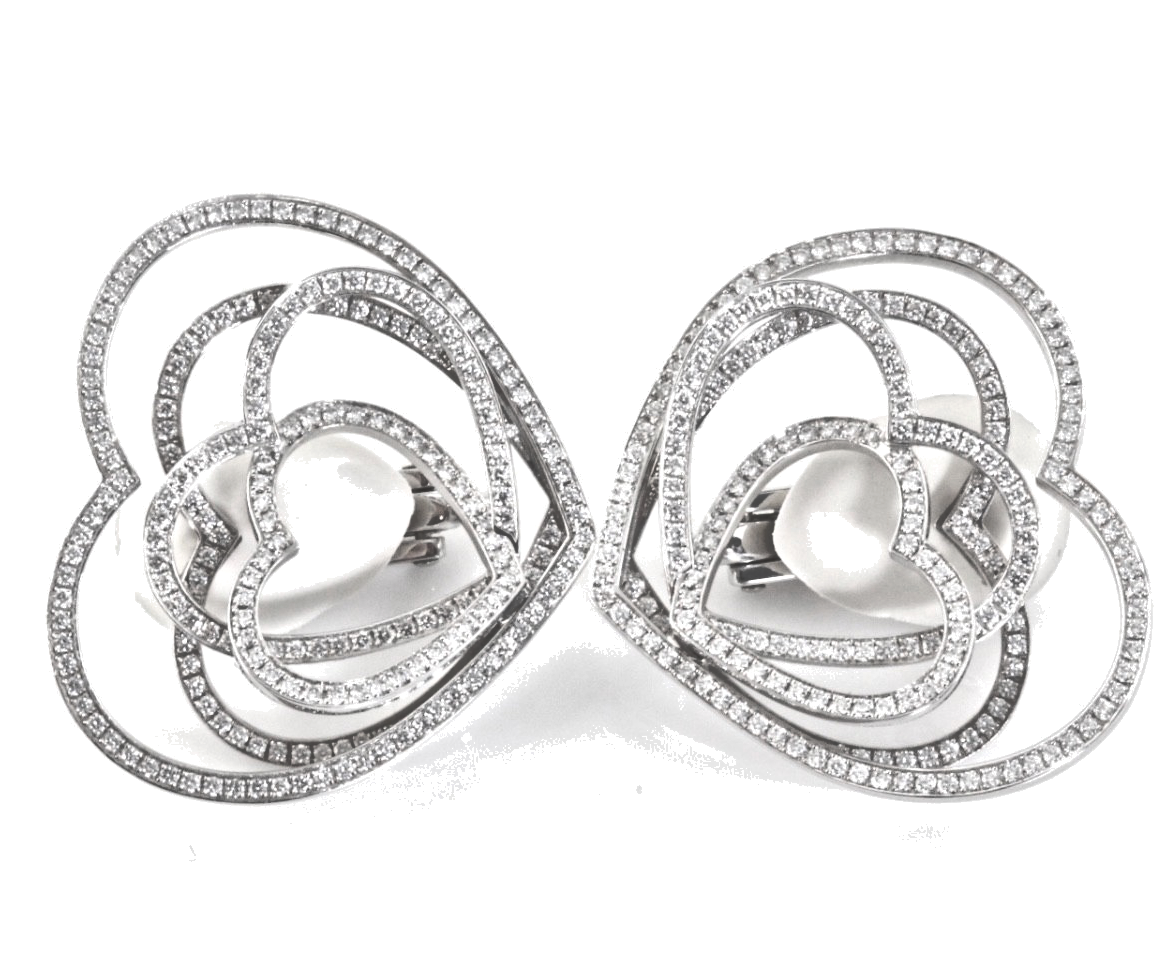 Chopard Diamond Heart Clip Earrings 18k White Gold 2.03ct w/ Certificate