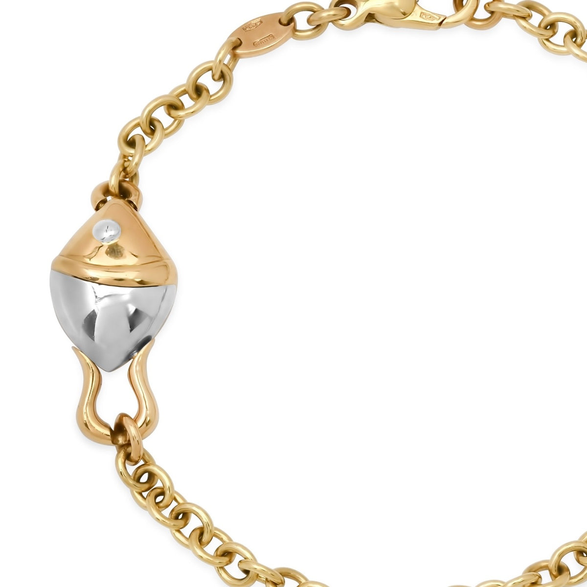 Bvlgari Bulgari 18K Yellow White Two Tone Gold Diamond Station Rolo Bracelet