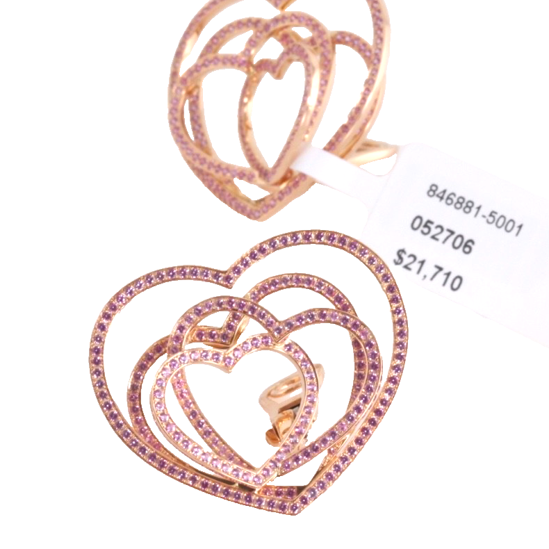 Chopard 18K Rose Gold Pink Sapphire Heart Earrings – 2.09 CT – Cert