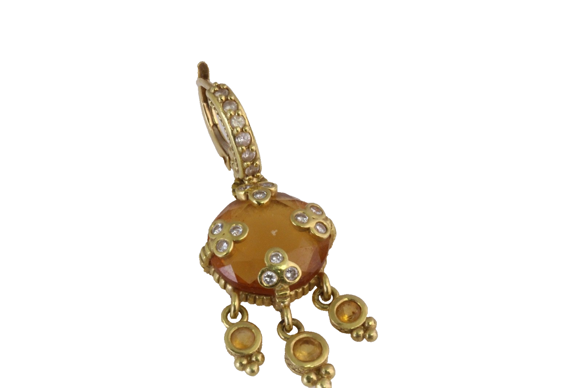 Judith Ripka 18K Gold Citrine Diamond Chandelier Drop Earrings Byzantine Huggie