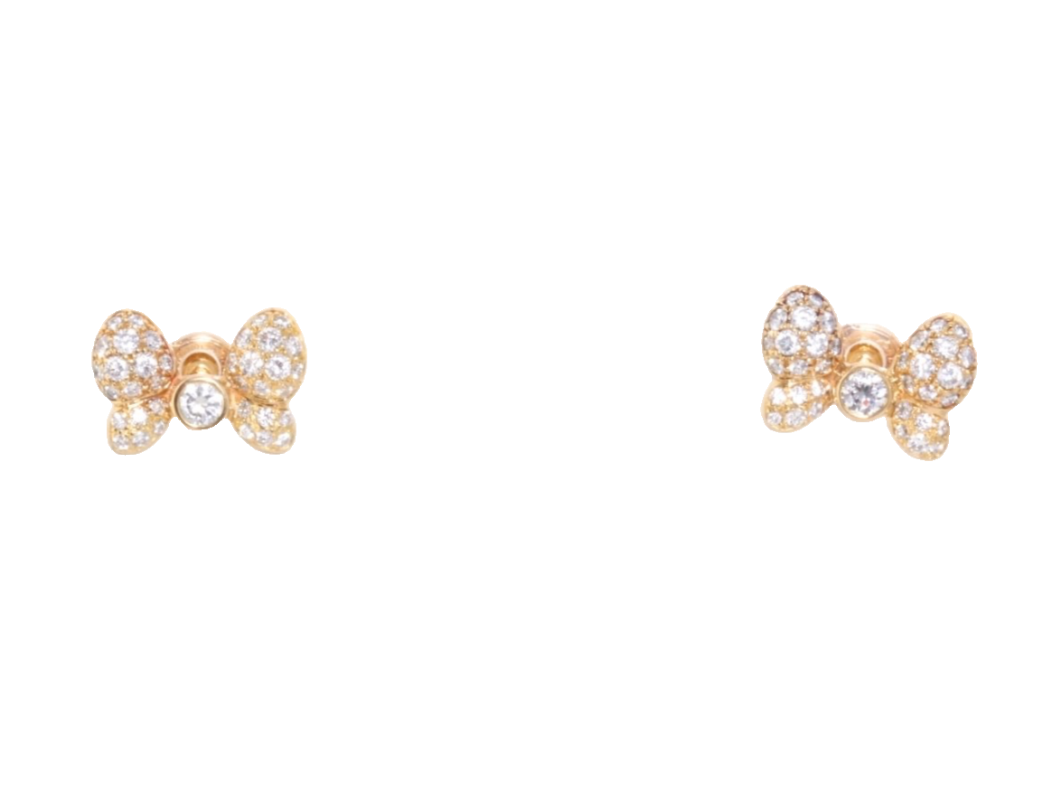 Chopard 18K Yellow Gold Diamond Bowtie Earrings 2.02 CTW Pave w/ Certificate