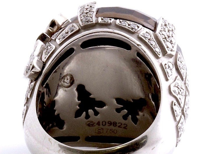 Carrera y Carrera 18K White Gold Smoky Quartz Diamond Giraffe Ring 1.45 ct