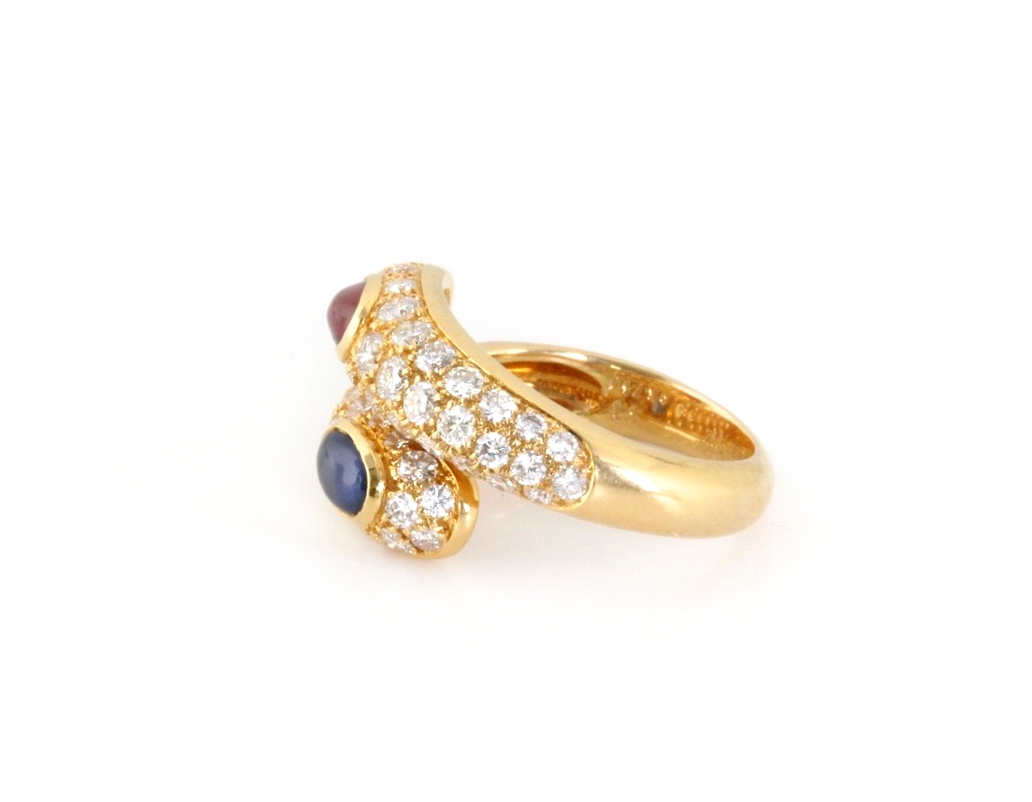Cartier Vintage 18K Gold Diamond Sapphire & Ruby Wrap Ring 2.25 CT Sz 63
