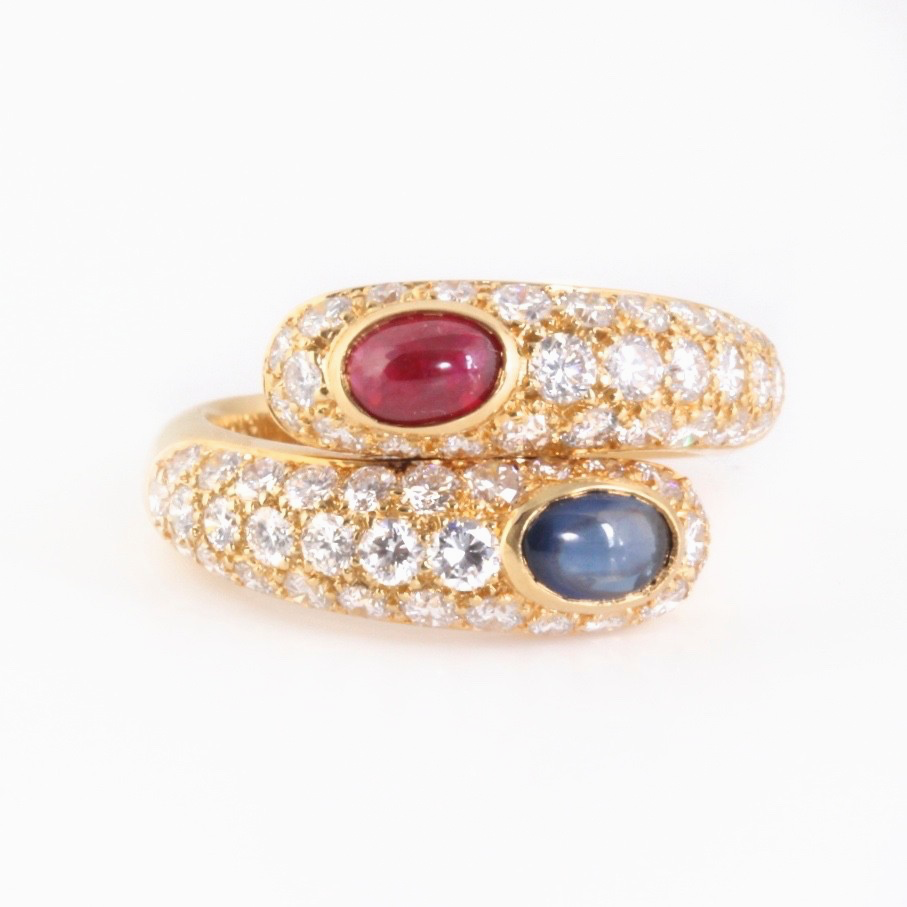 Cartier Vintage 18K Gold Diamond Sapphire & Ruby Wrap Ring 2.25 CT Sz 63