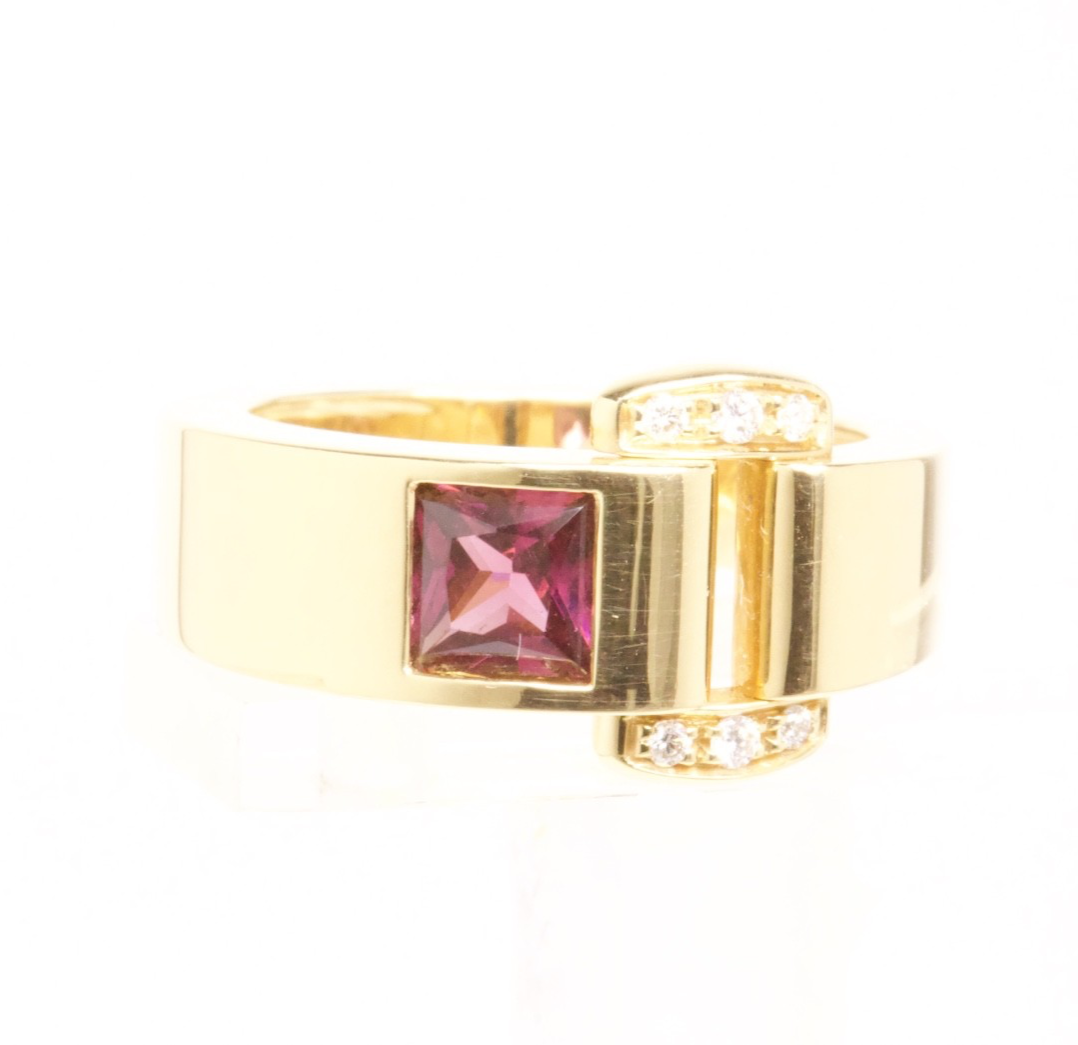 Piaget 18K Yellow Gold Red Tourmaline Diamond Ring Size 52 US 6 750 Hallmark